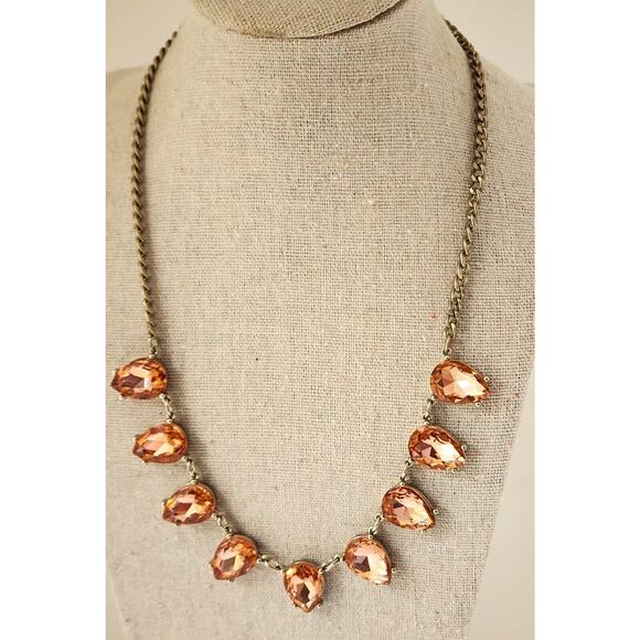 NECKLACE-LOFT-Pink/Apricot Color-Teardrop-Multi Rhinestones-Sparkle-Bling - Picture 1 of 12